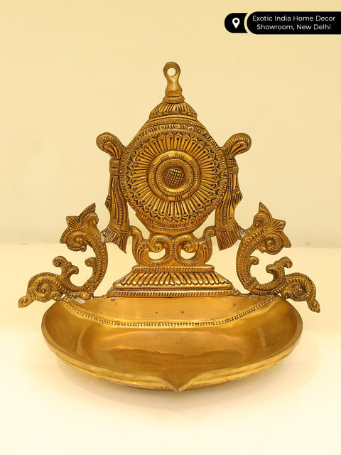 9" Superfine Chakra Wick Lamp (Vaishnava Symbol) in Brass | Handmade | Made in India