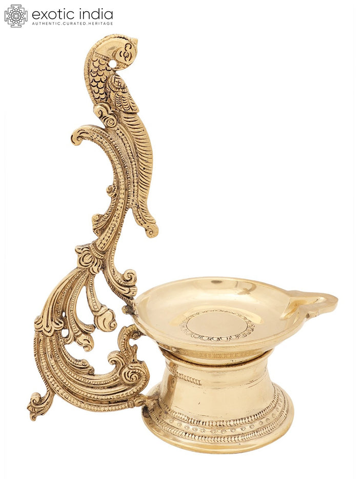 9" Handmade Brass Parrot Wick Lamp with Engraved Design
