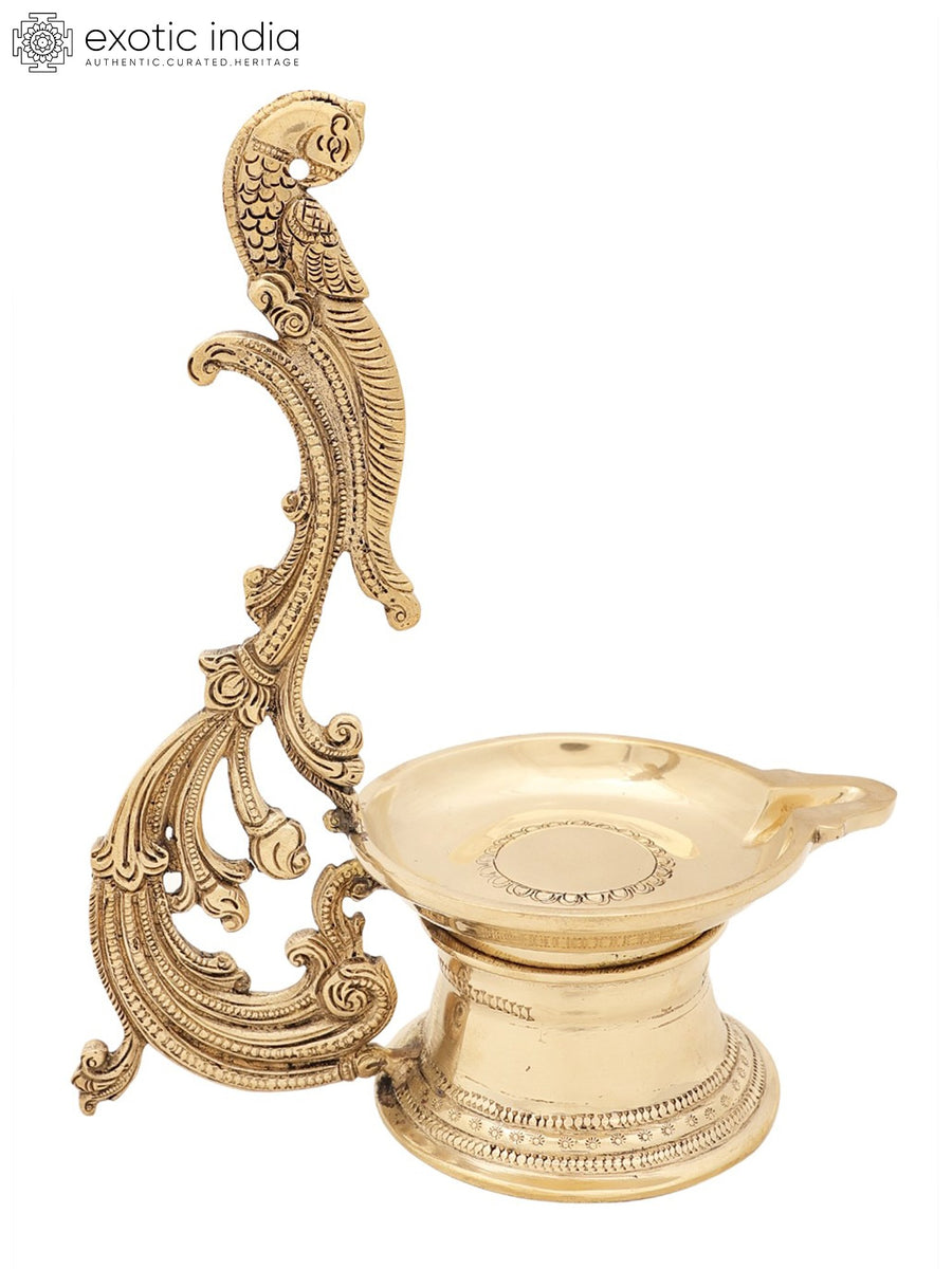 9" Handmade Brass Parrot Wick Lamp with Engraved Design