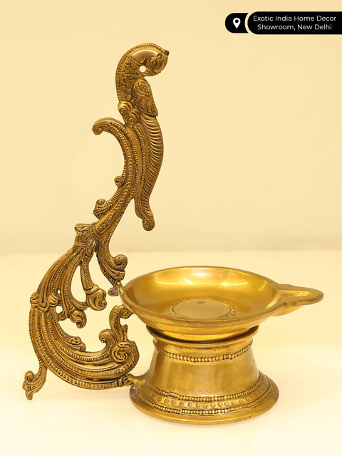 9" Superfine Engraved Parrot Wick Lamp in Brass | Handmade | Made in India