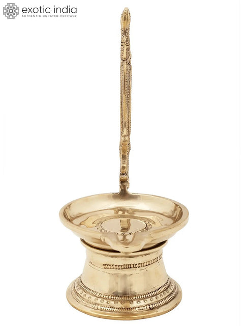 9" Superfine Engraved Parrot Wick Lamp in Brass | Handmade | Made in India