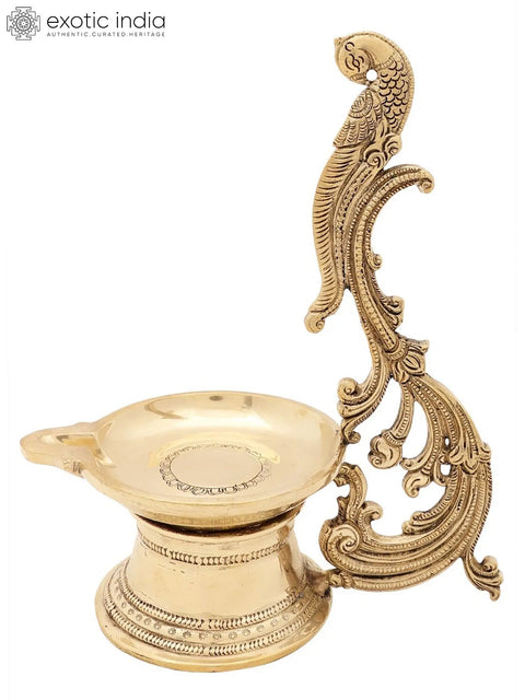 9" Superfine Engraved Parrot Wick Lamp in Brass | Handmade | Made in India