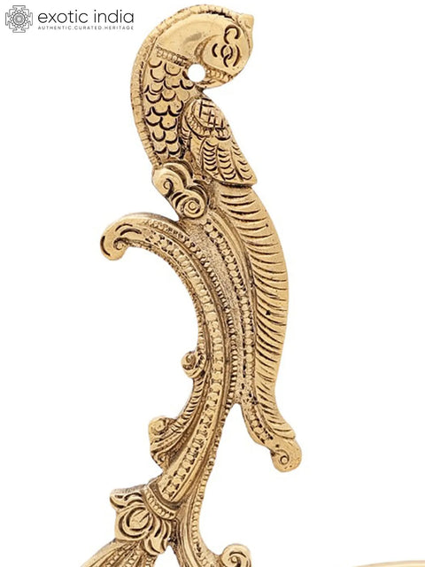 9" Superfine Engraved Parrot Wick Lamp in Brass | Handmade | Made in India
