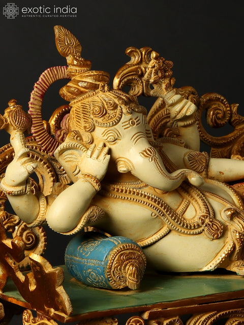 14" Reclining Ganesha Brass Sculpture | Indian Handcrafted Idol