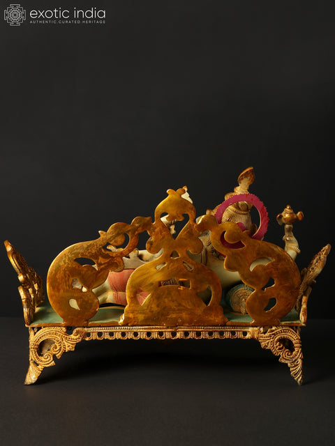 14" Reclining Ganesha Brass Sculpture | Indian Handcrafted Idol
