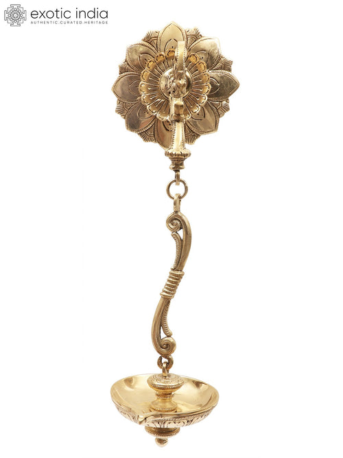 14" Brass Wall Mounted Designer Lamp with Hanging Wick Handmade