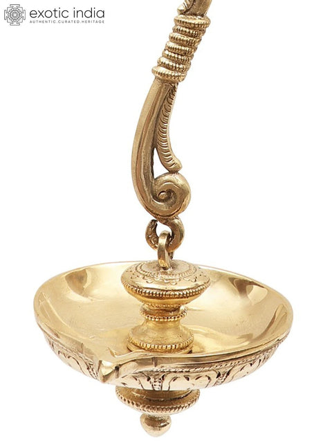 14" Superfine Wall Mounted Designer Lamp with Hanging Wick in Brass | Handmade | Made in India