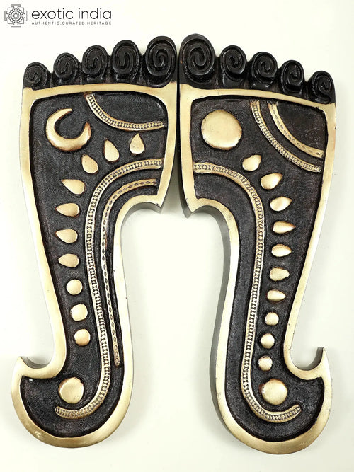 12" Brass Charan Paduka with Sun and Moon Handmade Statue