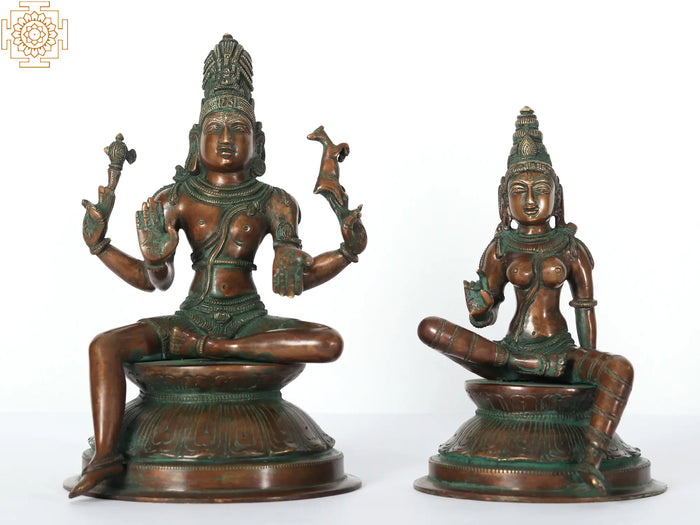 9" Seated Shiva Parvati Handmade Brass Statue | Made In India