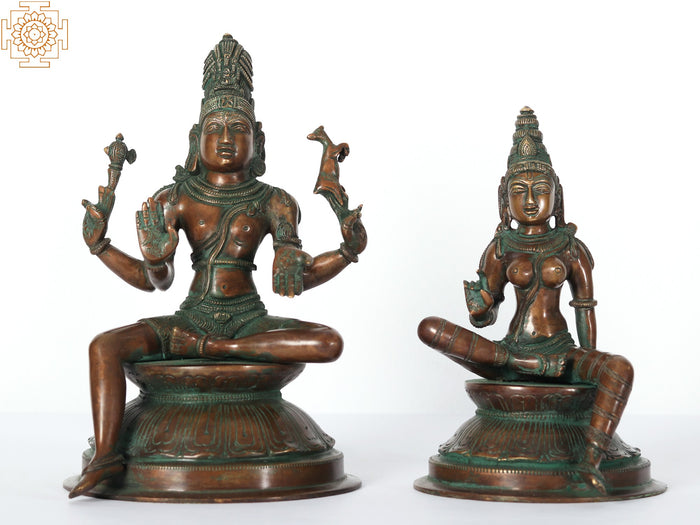 9" Seated Shiva Parvati Handmade Brass Statue | Made In India