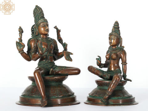 9" Seated Shiva Parvati Handmade Brass Statue | Made In India
