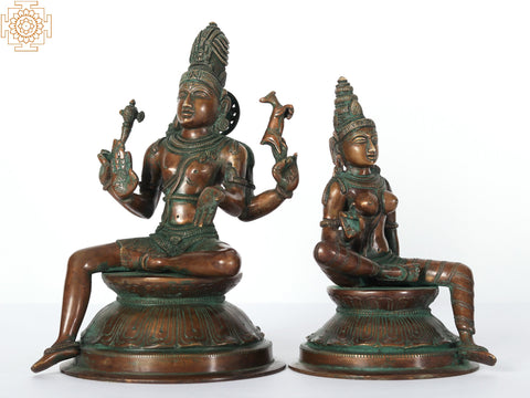 9" Seated Shiva Parvati Handmade Brass Statue | Made In India