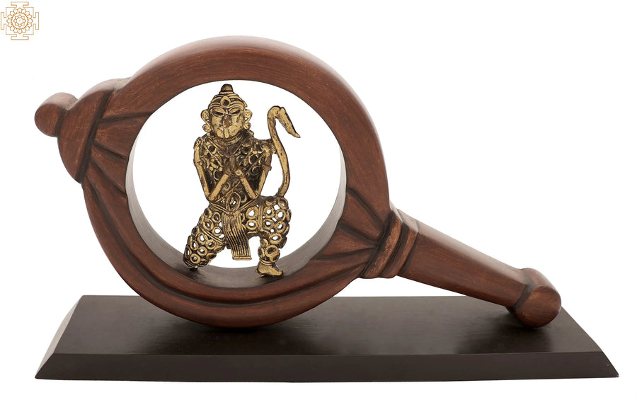 13" Hanuman Ji Brass Idol Inside Gada Mace Handmade