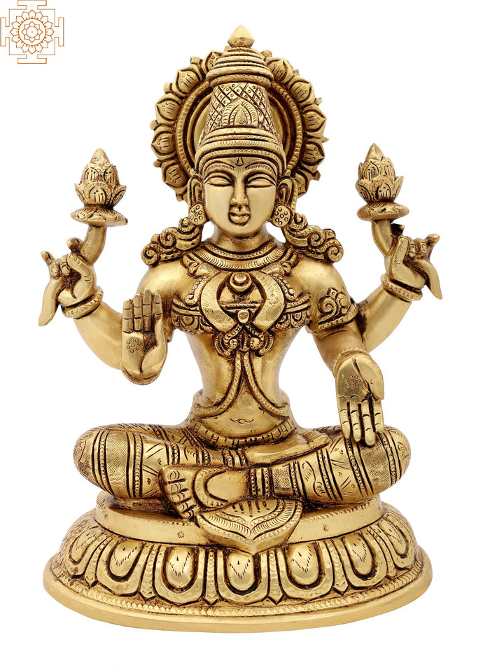 10" Handmade Brass Lakshmi Statue in Ardhapadmasana Pose for Pooja