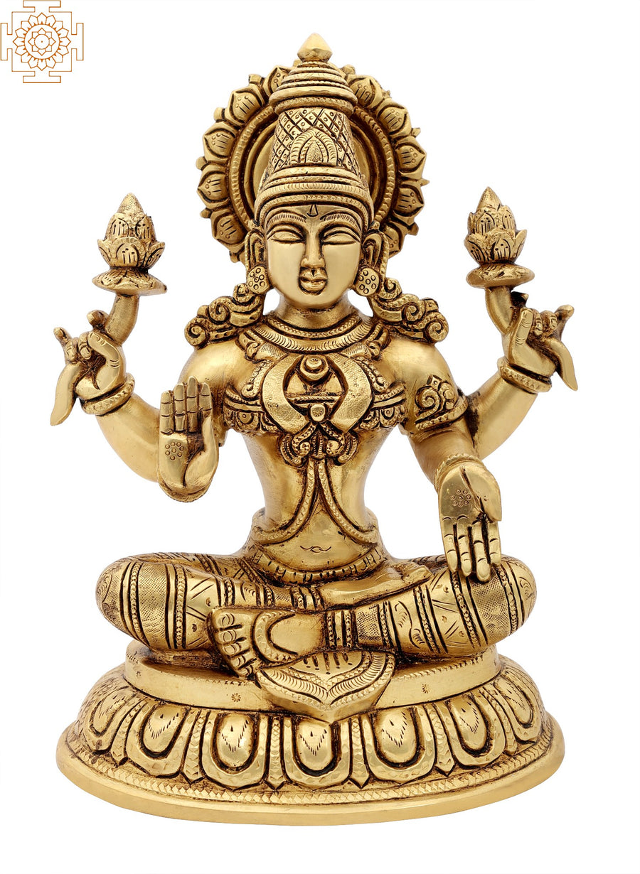 10" Handmade Brass Lakshmi Statue in Ardhapadmasana Pose for Pooja