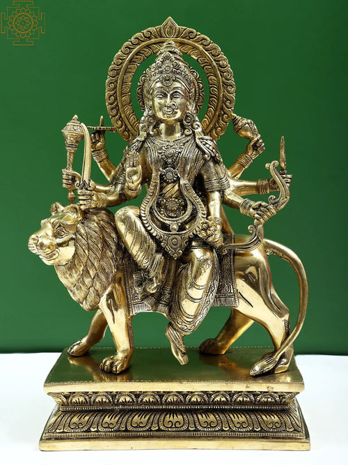 17" Brass Sherawali Maa Durga Handmade Statue