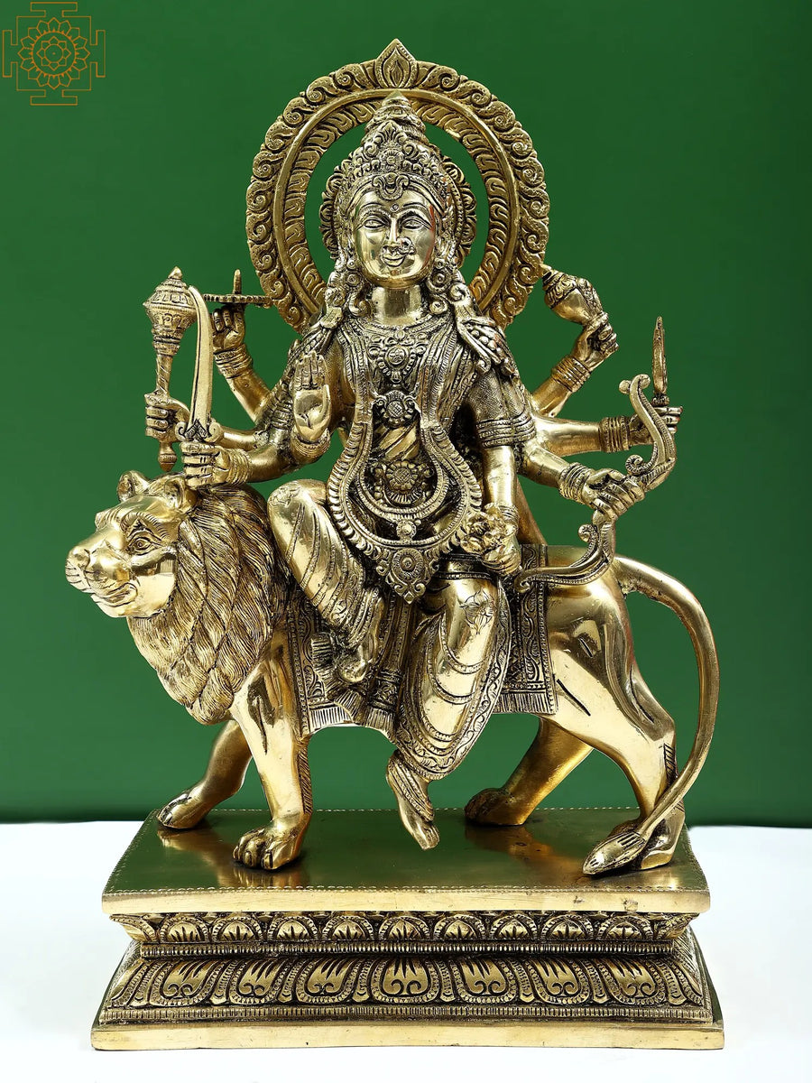 17" Brass Sherawali Maa Durga Handmade Statue