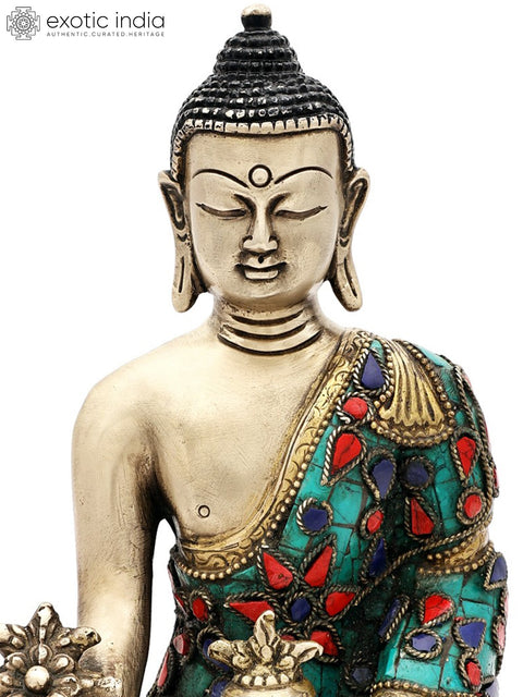 9" Tibetan Buddhist Healing Buddha | Medicine Buddha | Inlay Work | Brass Statue | Handmade | Made In India