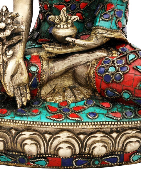 9" Tibetan Buddhist Healing Buddha | Medicine Buddha | Inlay Work | Brass Statue | Handmade | Made In India