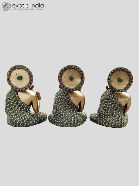 10" Tibetan Buddhist Deities Set of Three Buddhas | Inlay Work | Brass Statue | Handmade | Made In India