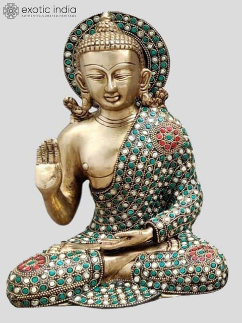 10" Tibetan Buddhist Deities Set of Three Buddhas | Inlay Work | Brass Statue | Handmade | Made In India