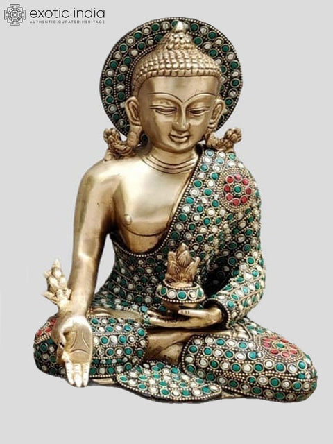 10" Tibetan Buddhist Deities Set of Three Buddhas | Inlay Work | Brass Statue | Handmade | Made In India