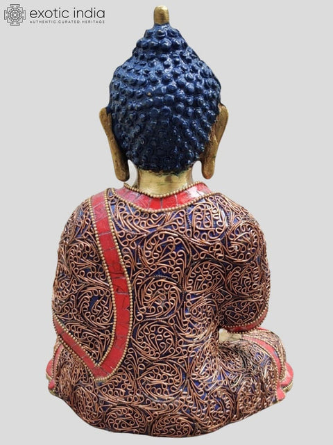 10" Gautam Buddha Preaching His Dharma | Inlay Work | Brass Statue | Handmade | Made In India