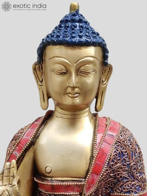 10" Gautam Buddha Preaching His Dharma | Inlay Work | Brass Statue | Handmade | Made In India