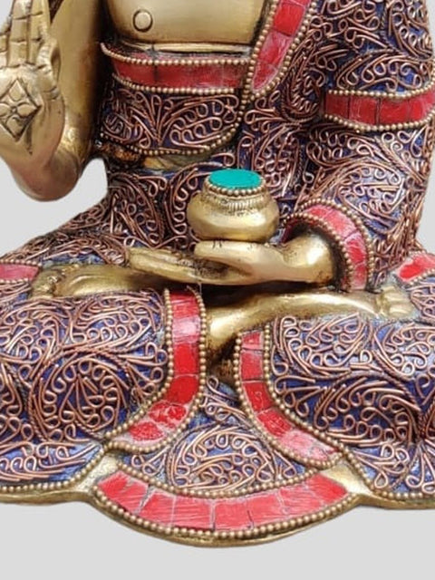 10" Gautam Buddha Preaching His Dharma | Inlay Work | Brass Statue | Handmade | Made In India