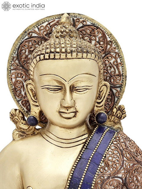 10" Tibetan Buddhist Healing Buddha | Medicine Buddha | Inlay Work | Brass Statue |