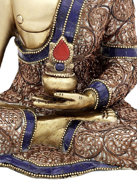 10" Tibetan Buddhist Healing Buddha | Medicine Buddha | Inlay Work | Brass Statue |