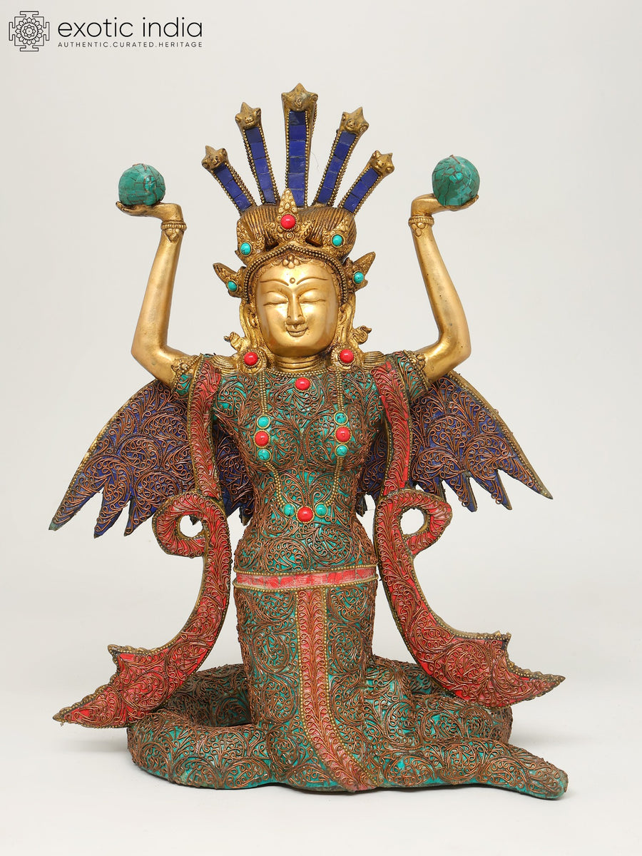 16" Naga Kanya Snake Woman Brass Statue with Inlay Work