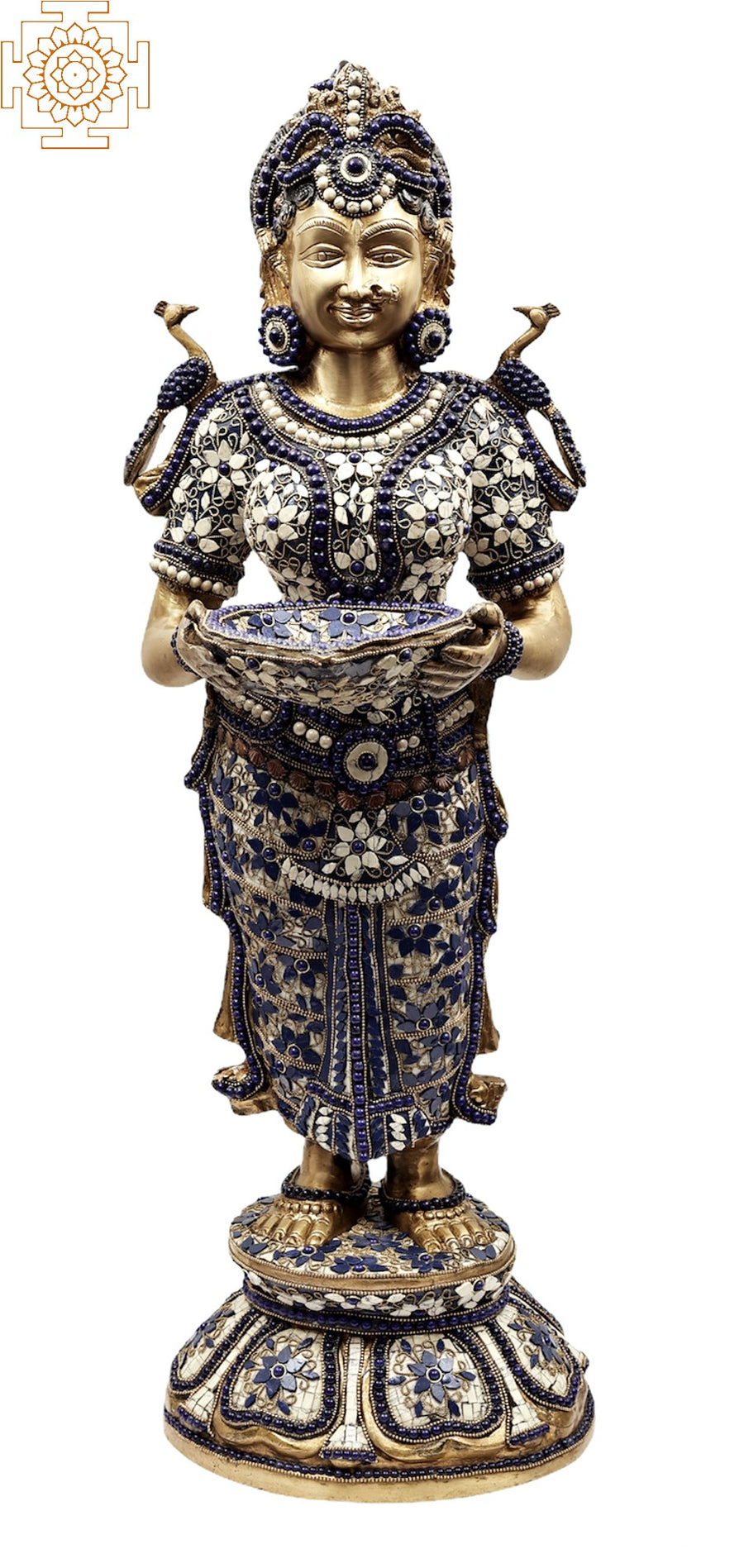 29" Handmade Brass Paavai Vilakku Deep Lakshmi Statue with Inlay Work