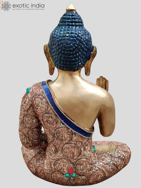 11" Gautam Buddha Preaching His Dharma | Inlay Work | Brass Statue | Handmade | Made In India