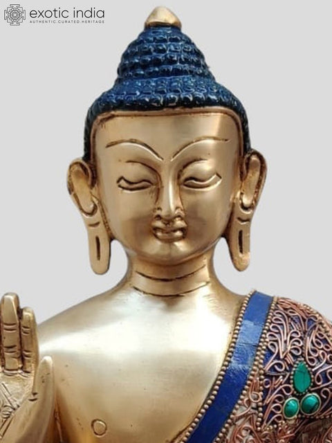 11" Gautam Buddha Preaching His Dharma | Inlay Work | Brass Statue | Handmade | Made In India