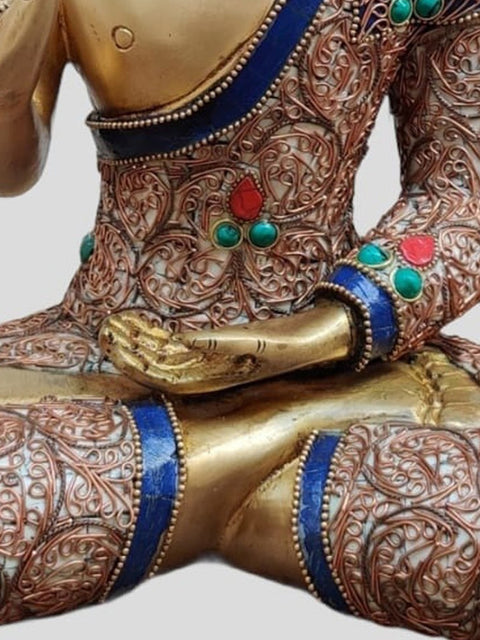 11" Gautam Buddha Preaching His Dharma | Inlay Work | Brass Statue | Handmade | Made In India