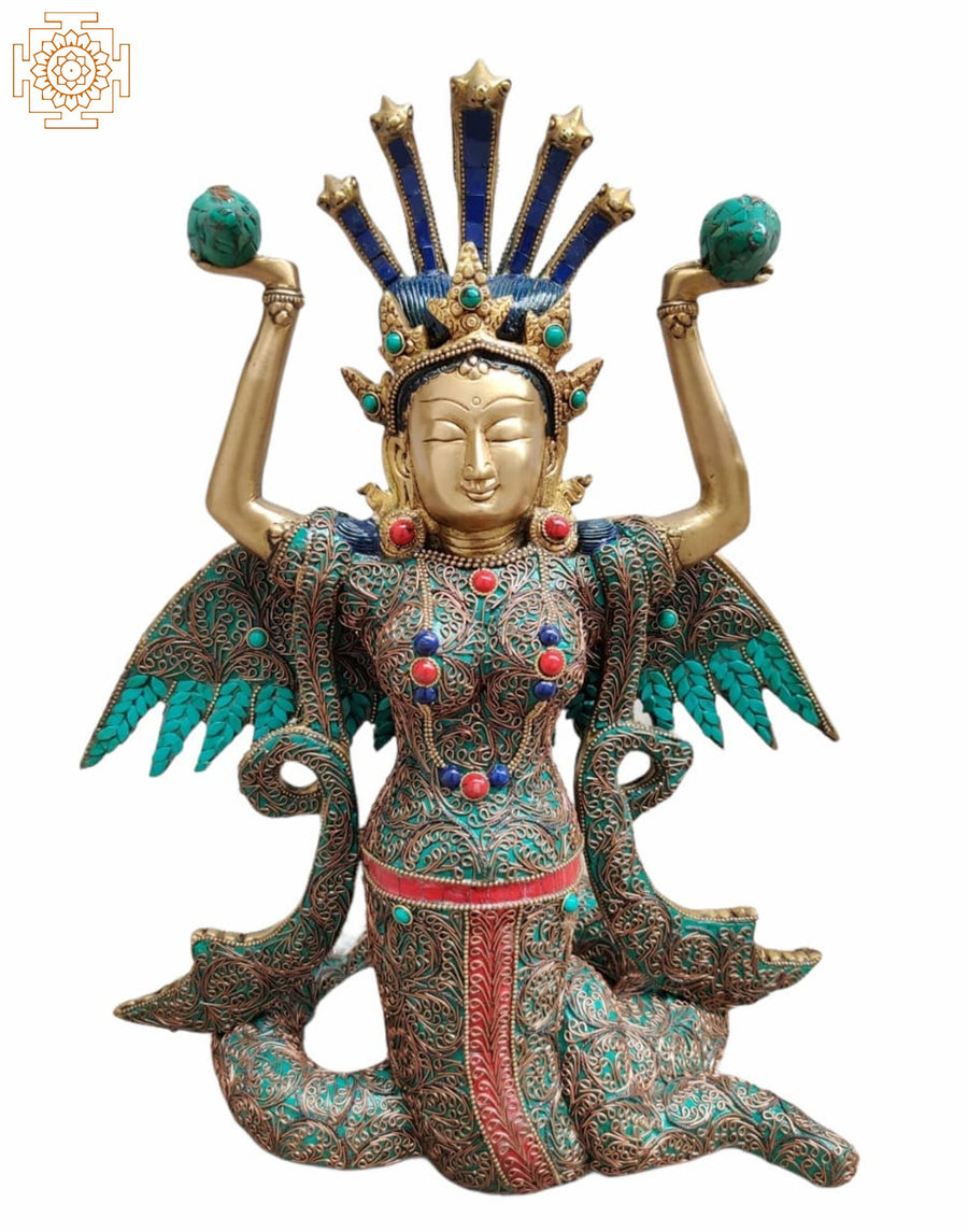 16" Naga Kanya Snake Woman Brass Statue with Inlay Work Handmade