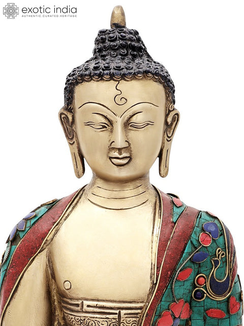 13" Tibetan Buddhist Healing Buddha | Medicine Buddha | Inlay Work | Brass Statue | Handmade | Made In India
