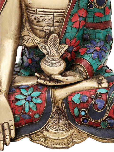 13" Tibetan Buddhist Healing Buddha | Medicine Buddha | Inlay Work | Brass Statue | Handmade | Made In India
