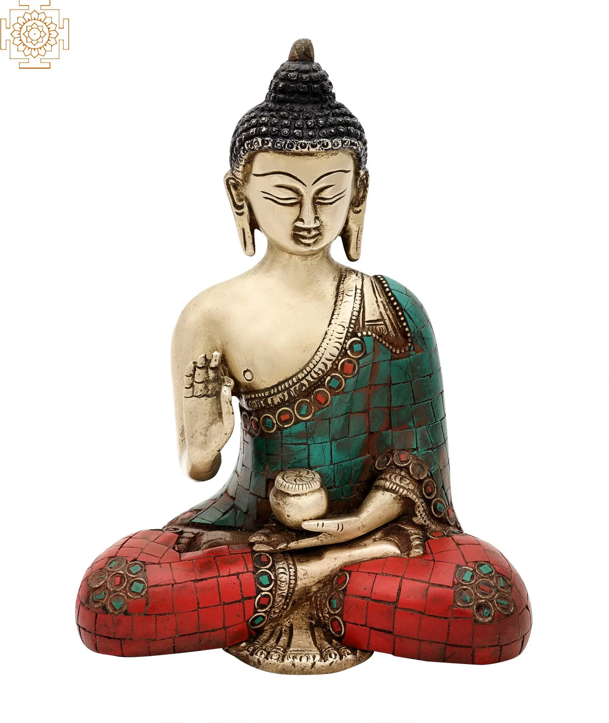 7.5" Gautam Buddha Brass Statue with Inlay Work | Handmade Buddhist Idols