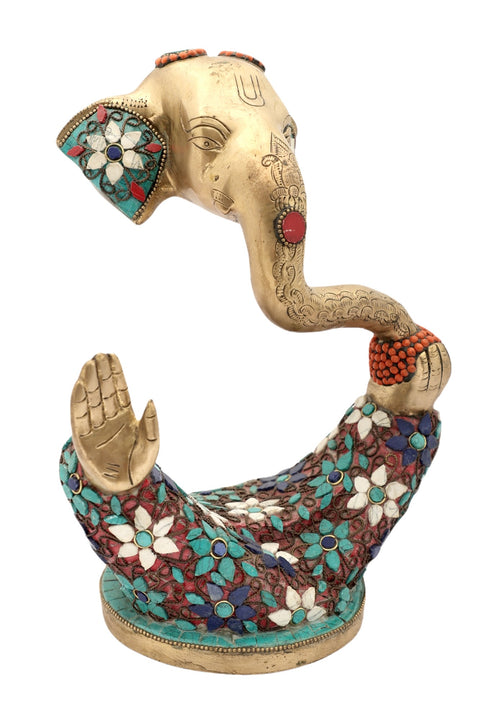 10" Stylized Ganesha Statue | Handmade | Brass Abstract Ganesha Statue | Modern Art Ganesha With Stone Inlay Work | Made in India