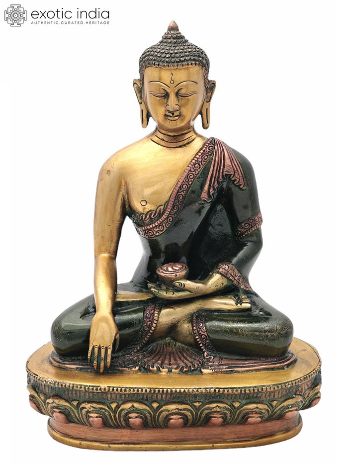 10.5" Buddha Brass Statue Mara Vijay Mudra Handmade