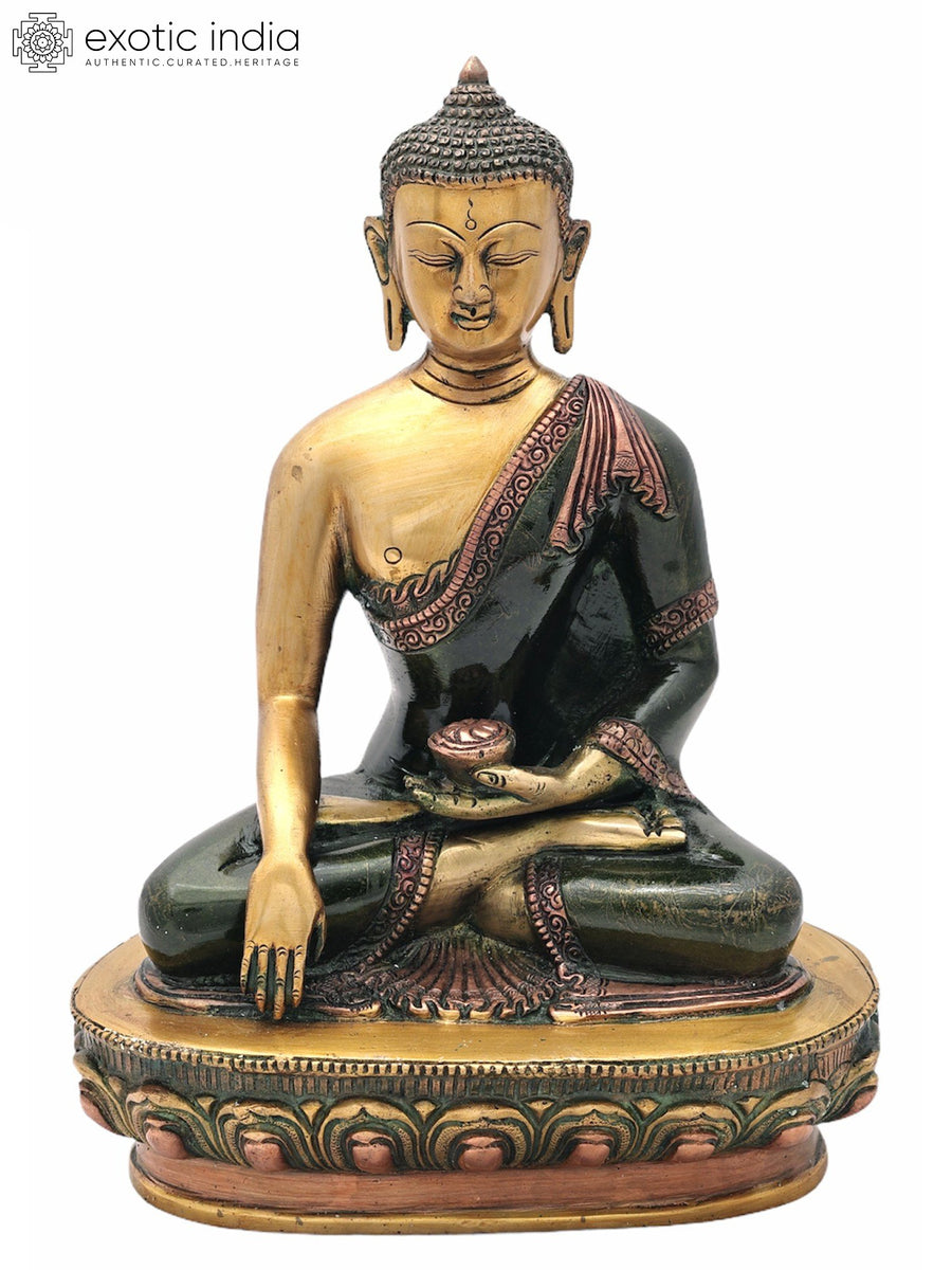 10.5" Buddha Brass Statue Mara Vijay Mudra Handmade