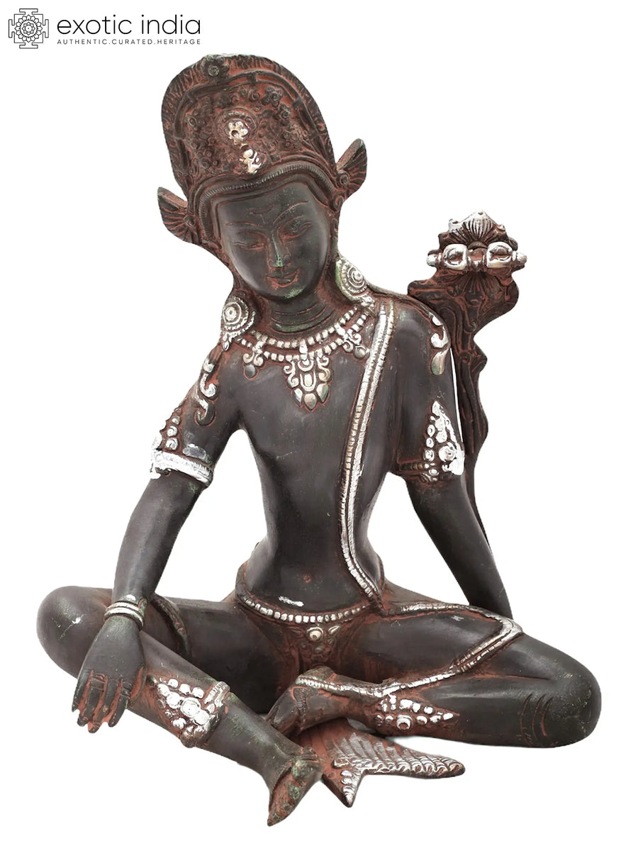 10.5" Seated Indra Brass Statue with Lowered Head Handmade