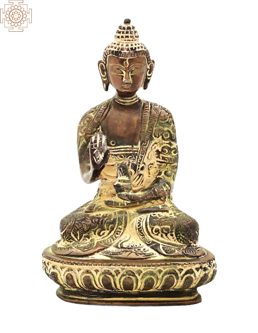 5.5" Gautam Buddha Brass Idol with Carved Robe