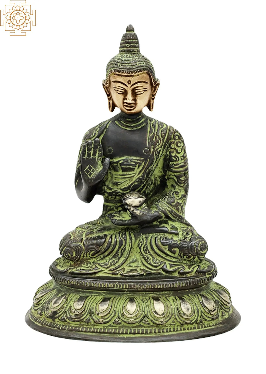 6.5" Lord Buddha Brass Meditation Statue Handmade