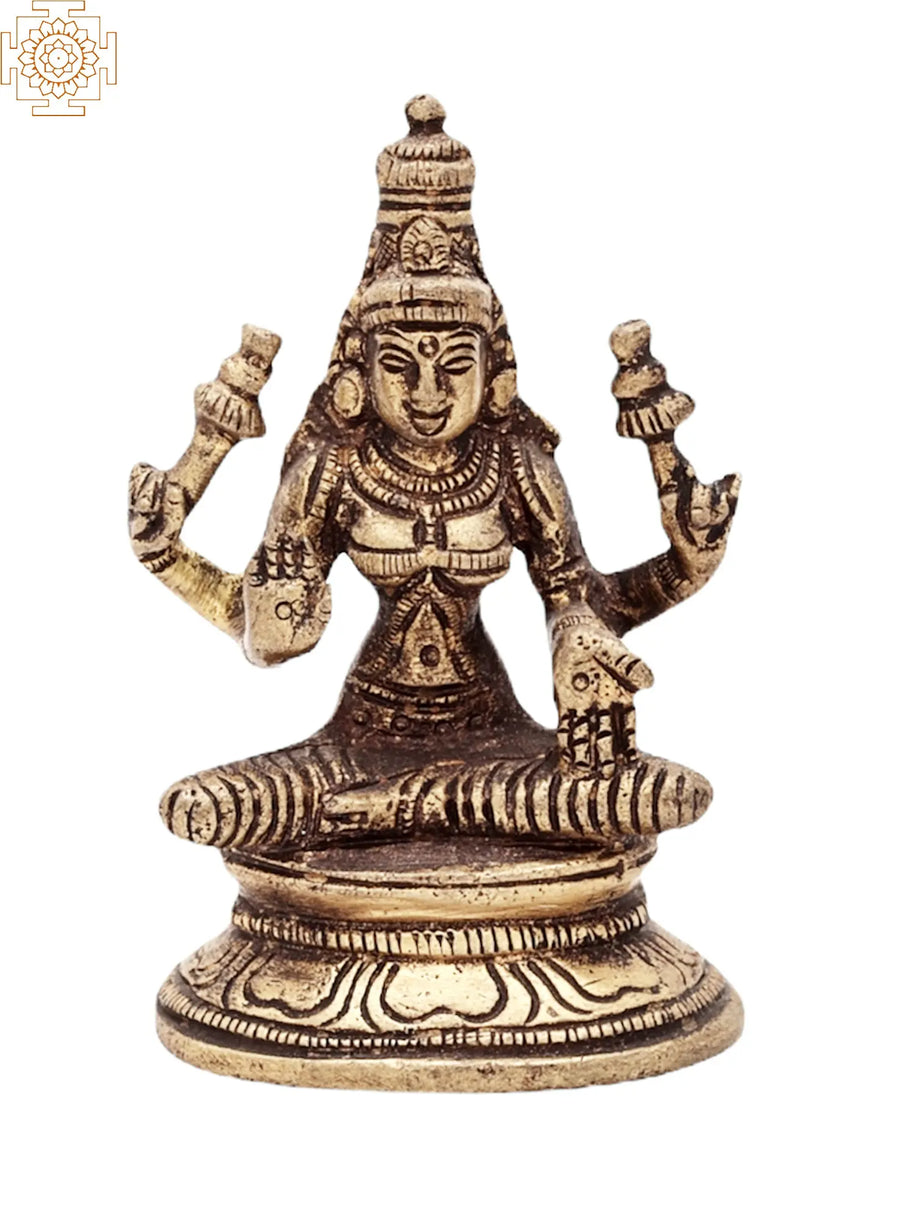 3.2" Handmade Brass Goddess Lakshmi Statue for Pooja