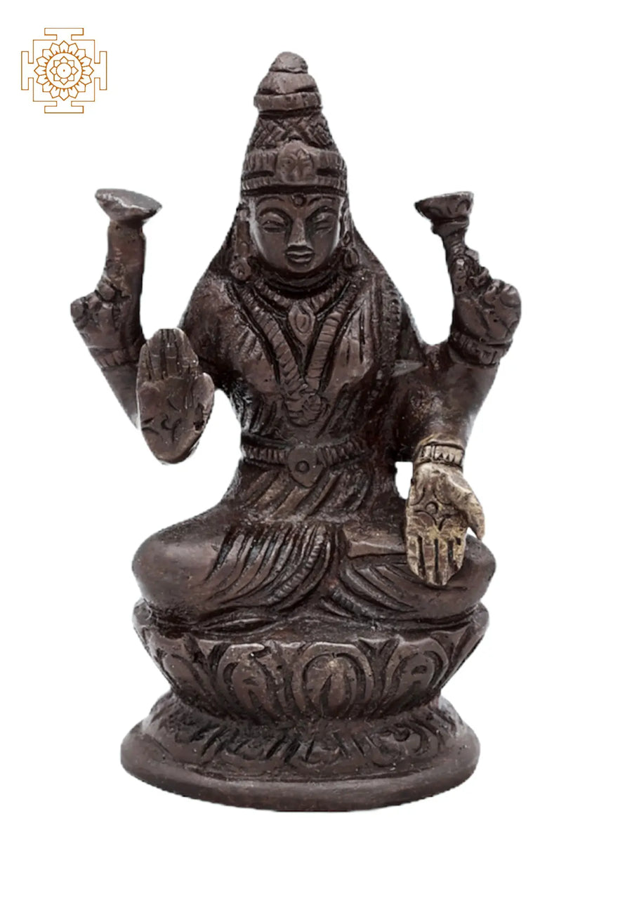 3" Handmade Brass Goddess Lakshmi Idol for Pooja
