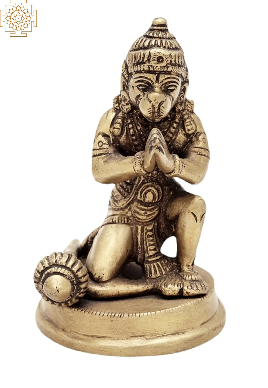 3.8" Lord Hanuman Brass Statue for Home Decor