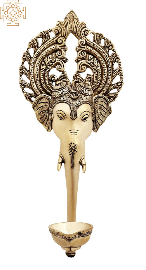 12" Handmade Ganesha Brass Wall Hanging Lamp